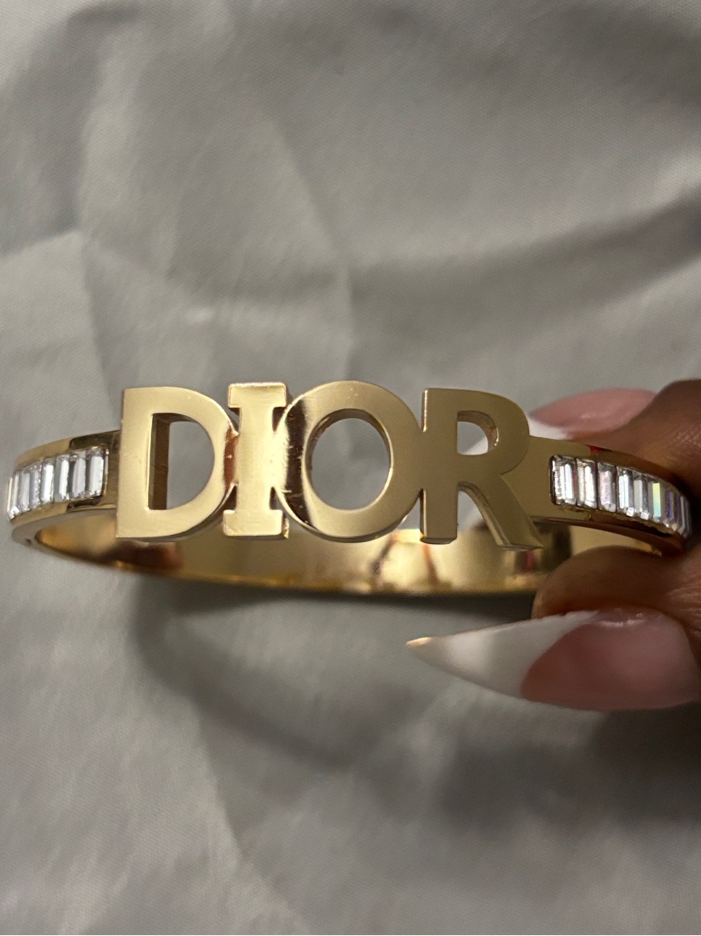 Dior Gold Logo Bracelet w/ Baguette Cut Diamond Accents